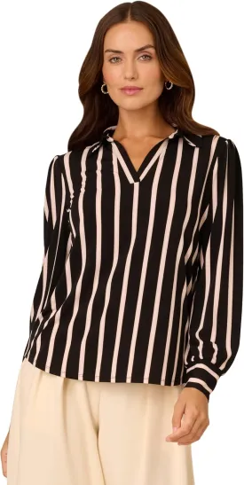 Adrianna Papell Women's Print Collared V-Neck Knit Top
