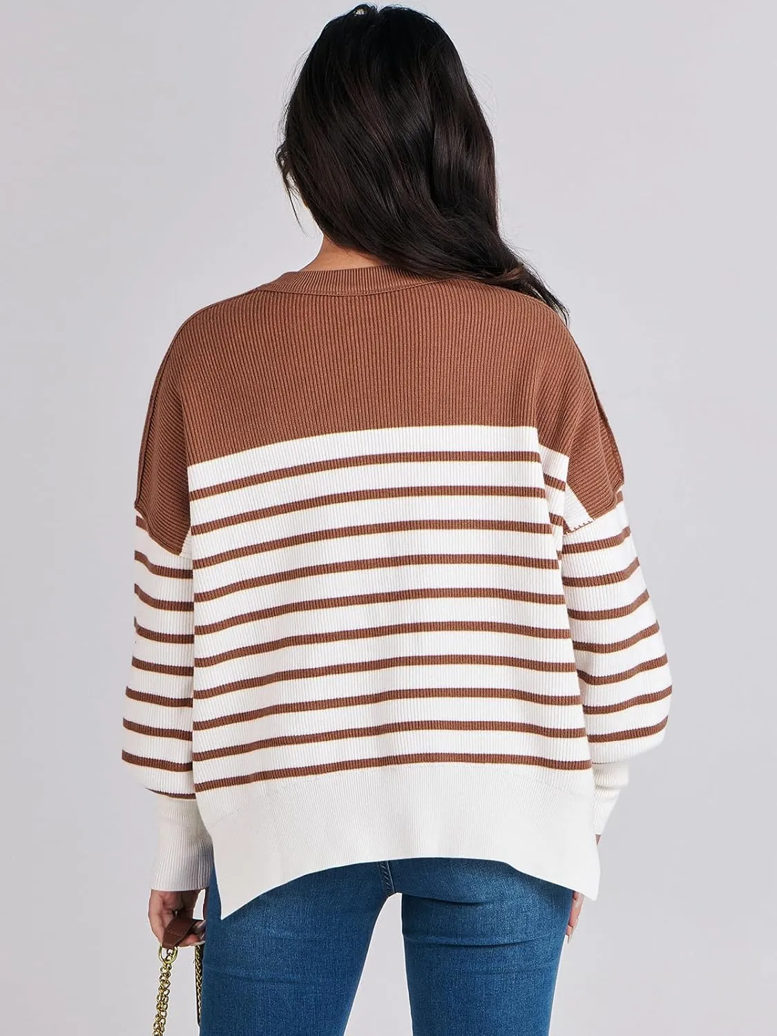 ANRABESS Womens Oversized Sweaters Fall 2025 Fashion Crewneck Batwing Long Sleeve Side Slit Knit Pullover Sweater Tops