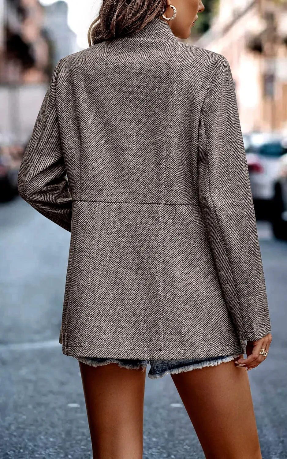 CCTOO Women's Coat Casual Open Front Blazer Long Sleeve Stand Collar Solid Trench Business Work Office Jacket Outwear