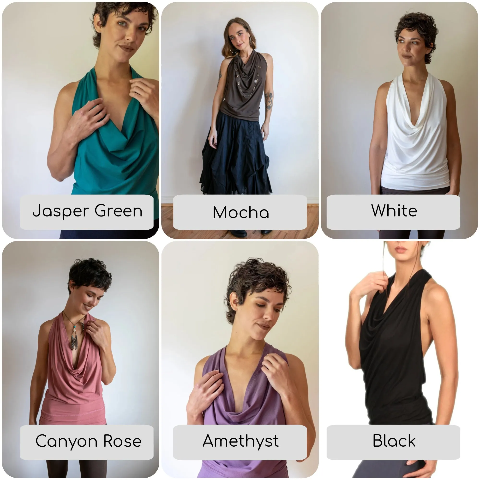 Cowl Neck Backless Halter Top in Mocha Brown