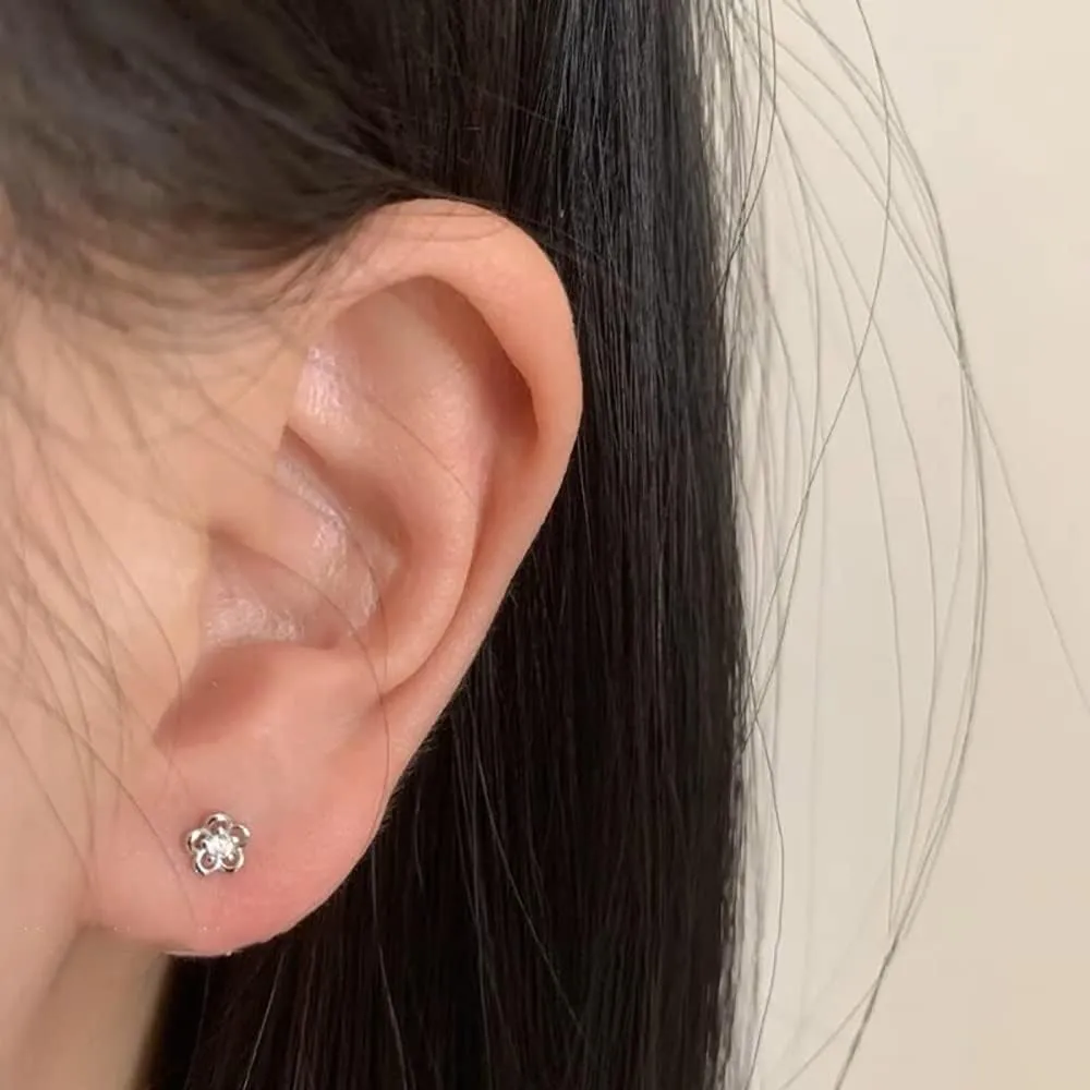 Cute Flower Cartilage Mini Stud Earrings Hypoallergenic 925 Sterling Silver Cubic Zirconia Crystal Floral Tragus Sleeper Tiny Studs Earring Exquisite Jewelry Gifts for Women Teen Girls Little Daughter