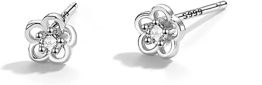 Cute Flower Cartilage Mini Stud Earrings Hypoallergenic 925 Sterling Silver Cubic Zirconia Crystal Floral Tragus Sleeper Tiny Studs Earring Exquisite Jewelry Gifts for Women Teen Girls Little Daughter