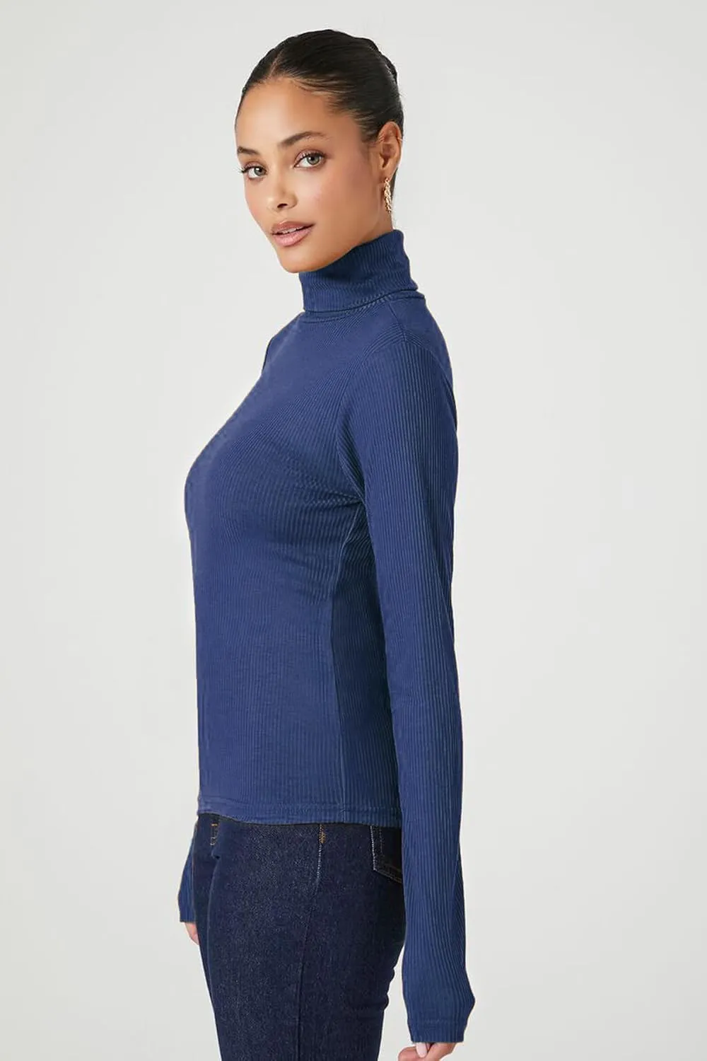 Emmalise Womens Turtleneck Top Long Sleeves Fitted Ribbed Top