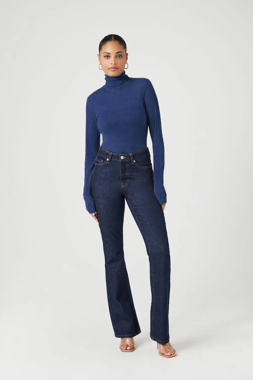 Emmalise Womens Turtleneck Top Long Sleeves Fitted Ribbed Top