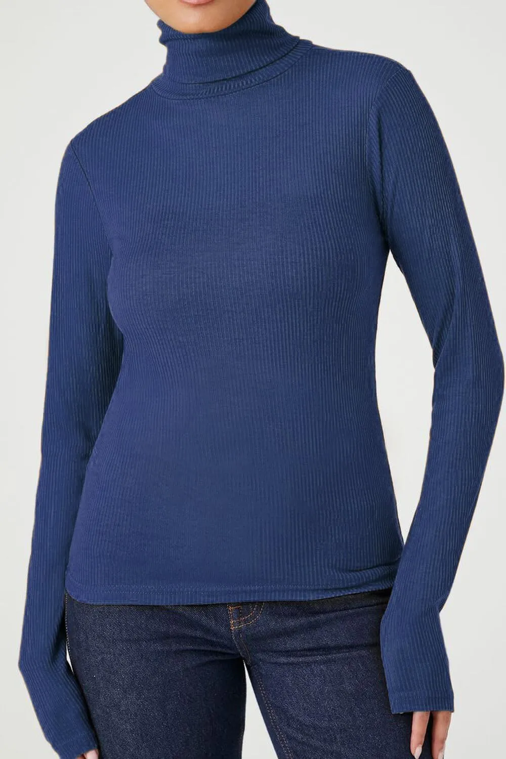 Emmalise Womens Turtleneck Top Long Sleeves Fitted Ribbed Top