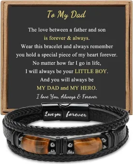   for Men     Dad Boyfriend Son Grandson Brother Love You Forever Tiger Eye Stone Father's Day Birthday Anniversary Christmas Black Jewelry 7.5/8.5/9 Inches