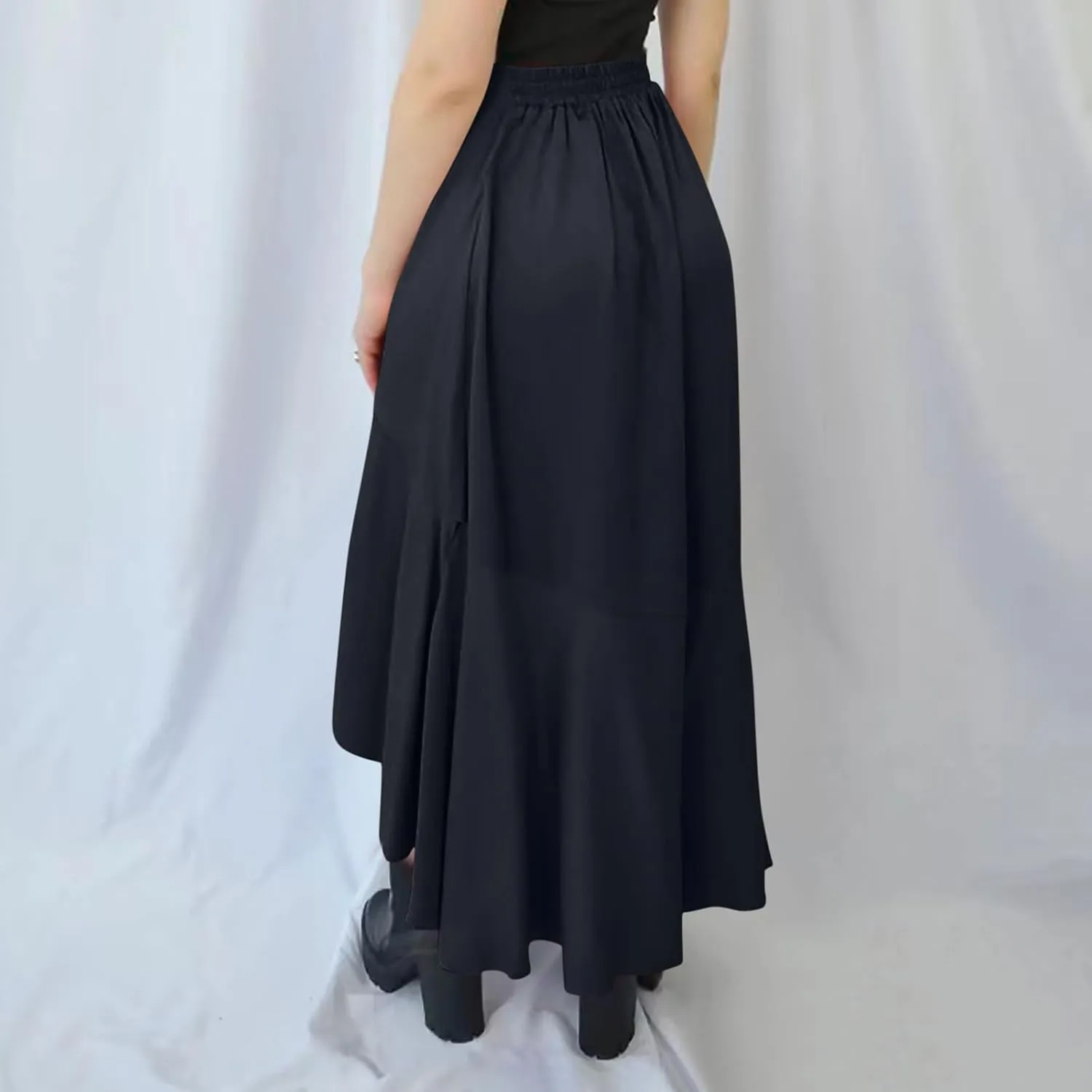 JOAU High Waist Wrap Irregular Flowy Ruffle Skirts for Women Trendy Summer High Low Slit Front A-line Midi Skirt