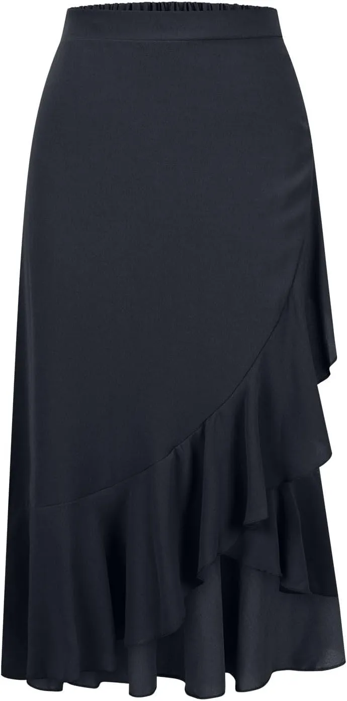 JOAU High Waist Wrap Irregular Flowy Ruffle Skirts for Women Trendy Summer High Low Slit Front A-line Midi Skirt