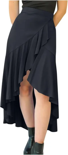 JOAU High Waist Wrap Irregular Flowy Ruffle Skirts for Women Trendy Summer High Low Slit Front A-line Midi Skirt