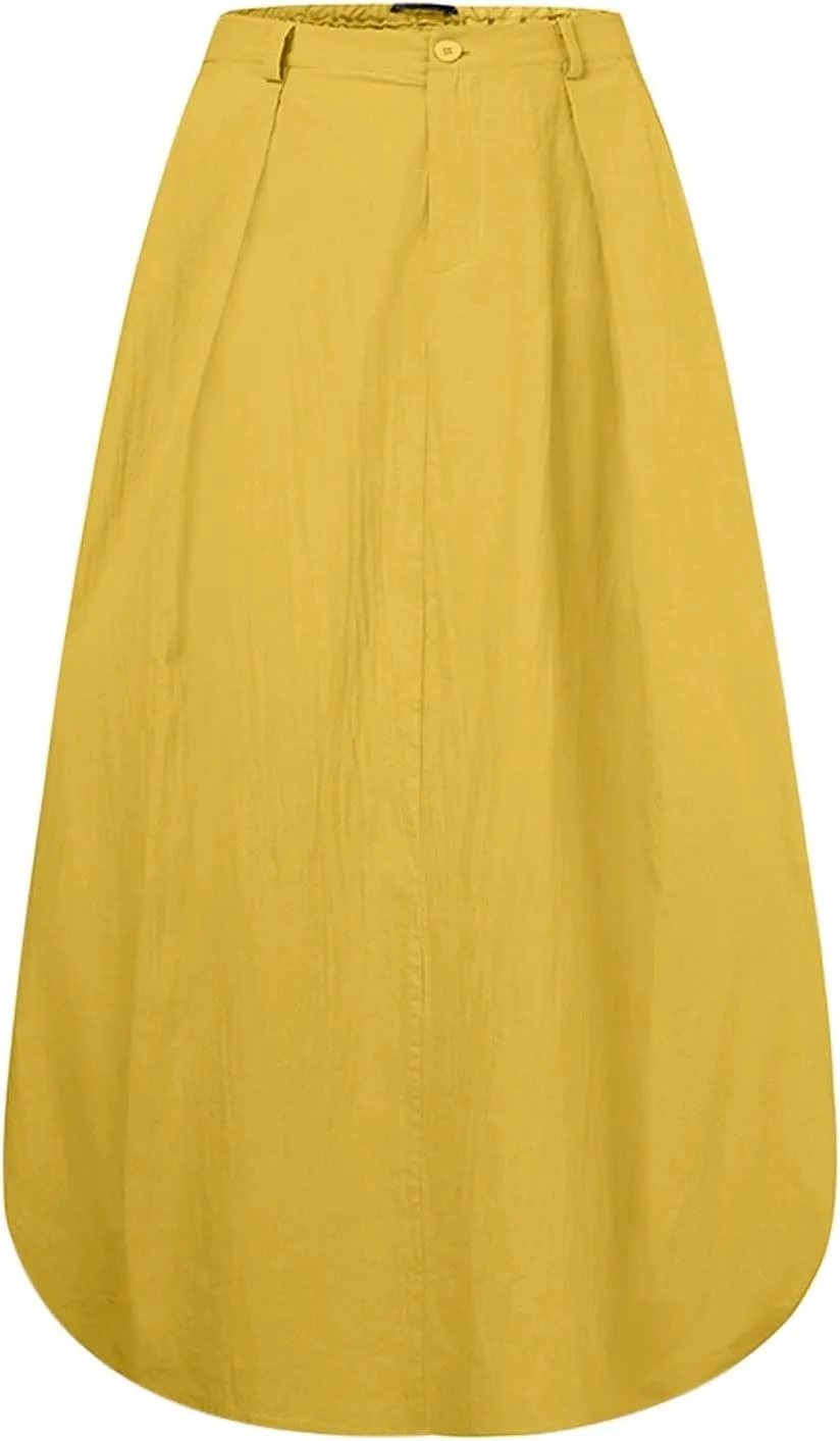 JOAU Women's Flowy Elastic High Waist A-Line Maxi Skirt - Summer Casual Lightweight Swing Long Skirts with Pockets