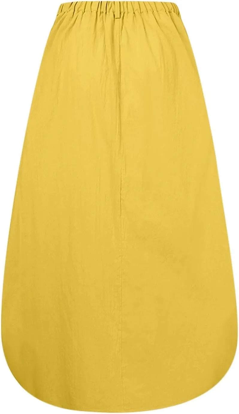JOAU Women's Flowy Elastic High Waist A-Line Maxi Skirt - Summer Casual Lightweight Swing Long Skirts with Pockets