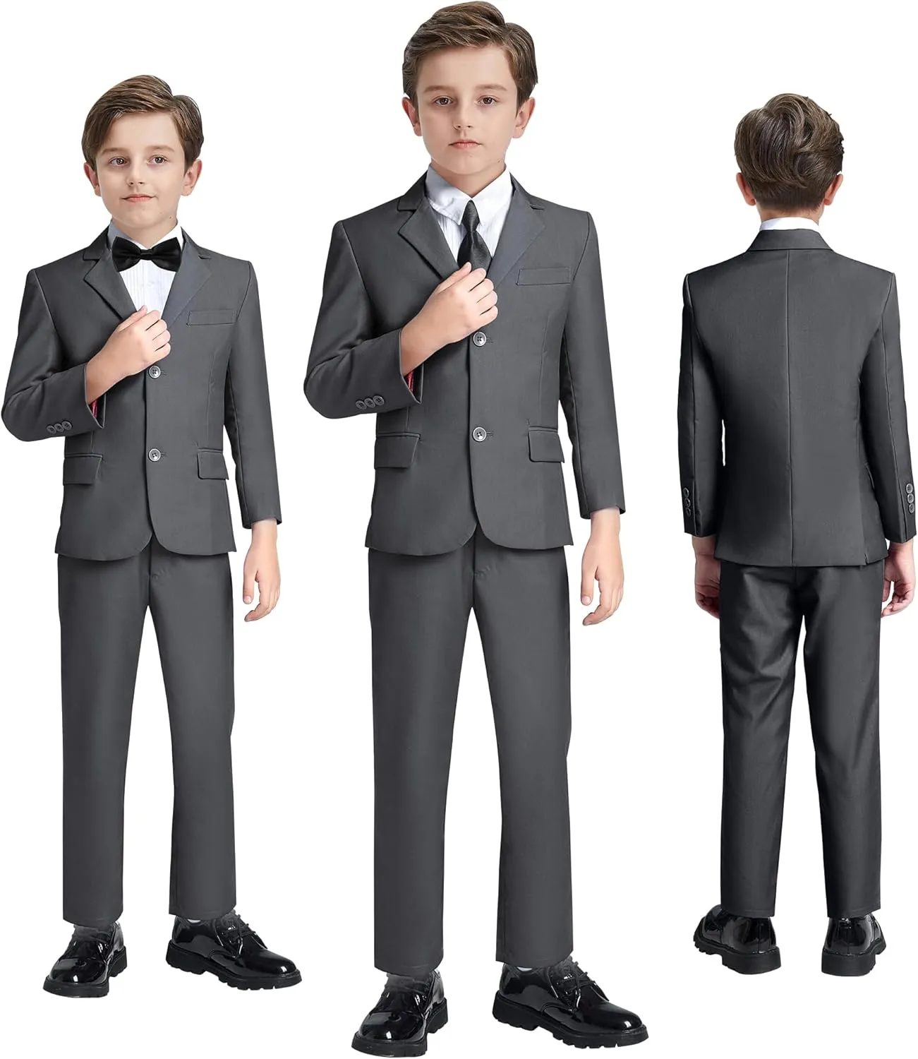 JPF Boys Formal Suits Slim Fit 5 Piece Kids Suit Jacket Pants Set with Dress Shirt and Tie for Wedding Prom