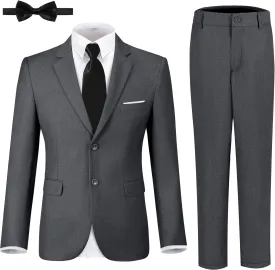 JPF Boys Formal Suits Slim Fit 5 Piece Kids Suit Jacket Pants Set with Dress Shirt and Tie for Wedding Prom