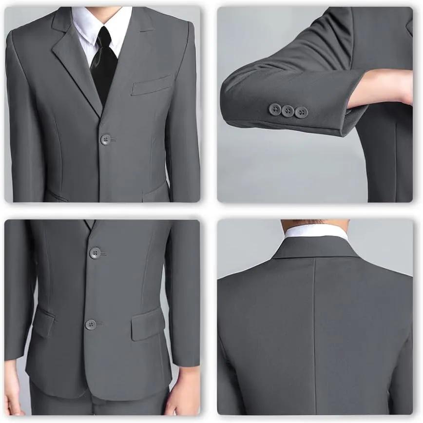 JPF Boys Formal Suits Slim Fit 5 Piece Kids Suit Jacket Pants Set with Dress Shirt and Tie for Wedding Prom