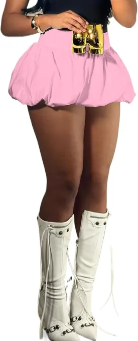LETSVDO Women's Bubble Mini Skirt Y2k Puffy Pleated Ruffle Elastic Waist A Line Flare Balloon Cute Summer Short Skirts
