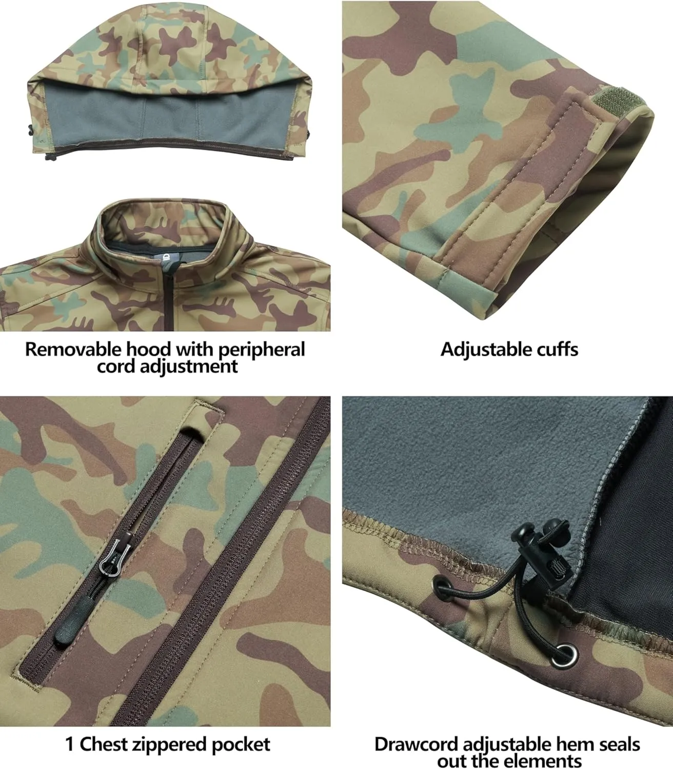 Little Donkey Andy Mens Softshell Jacket with Removable Hood, Fleece Lined