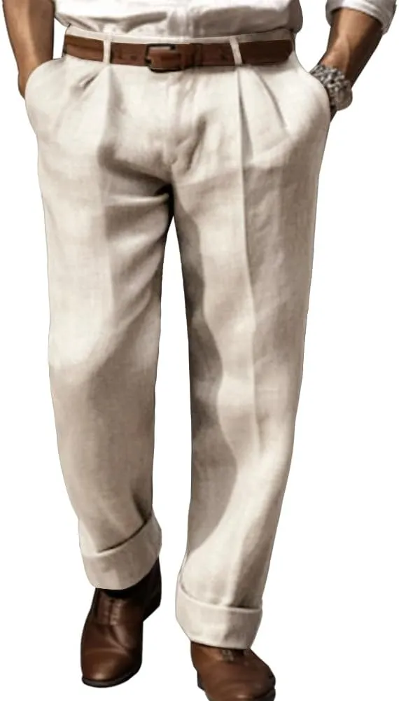 LONGBIDA Men's Linen Pants Lightweight Casual Trouser Yoga Summer Beach Pant