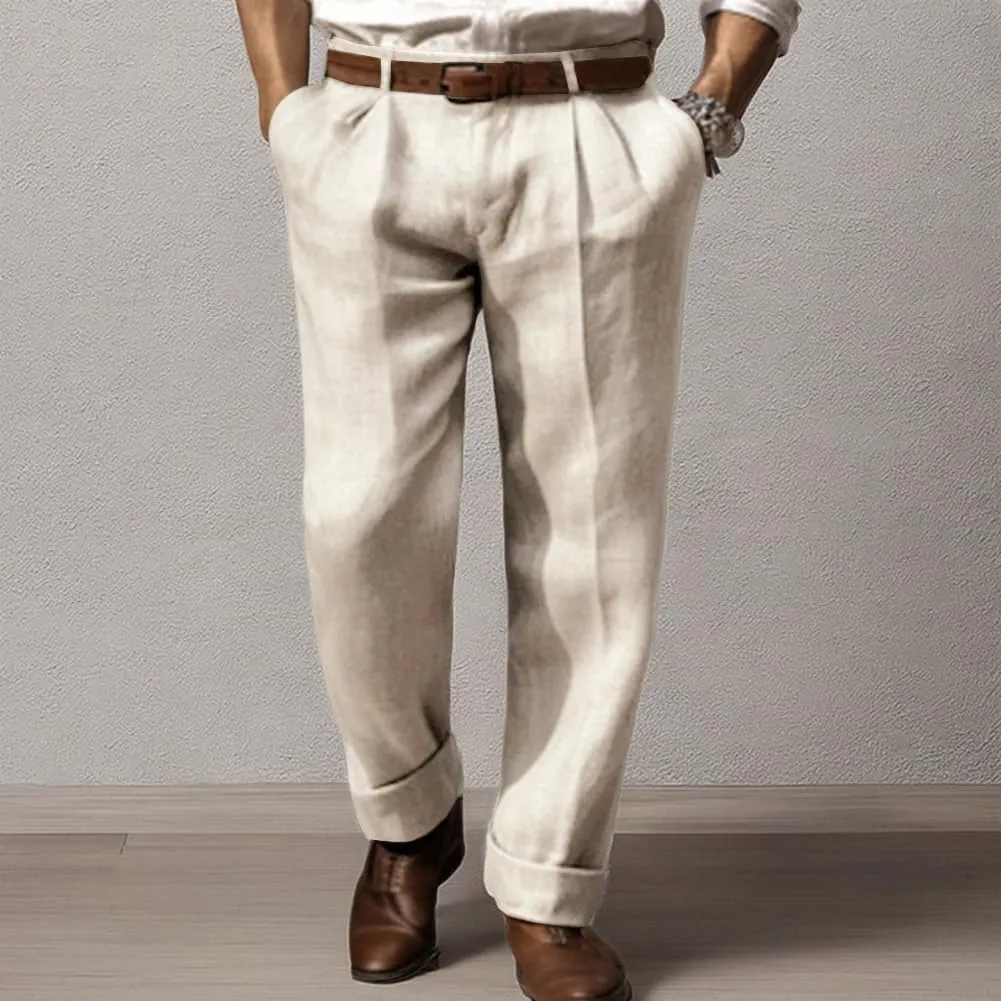 LONGBIDA Men's Linen Pants Lightweight Casual Trouser Yoga Summer Beach Pant
