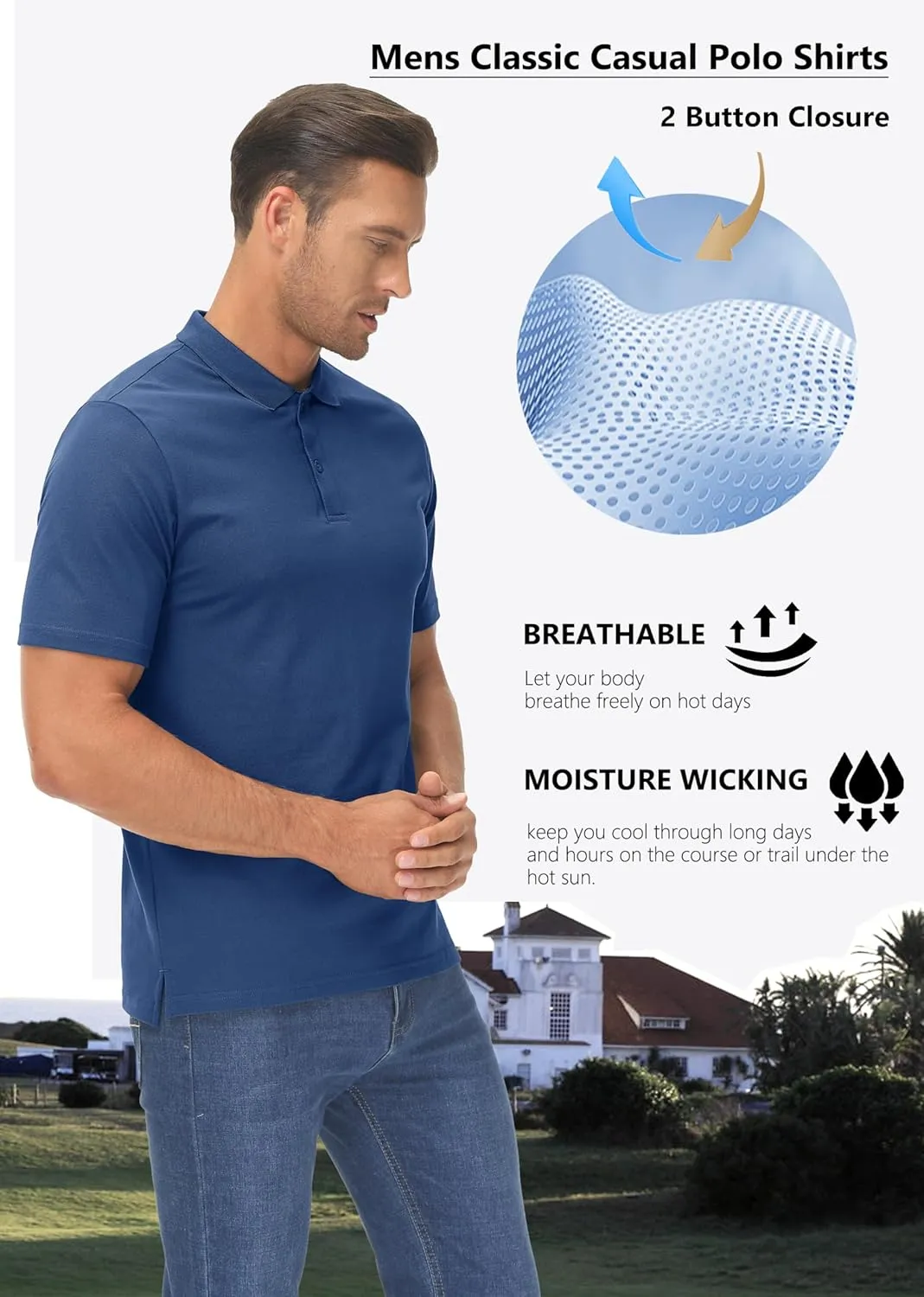 MAGCOMSEN Mens Polo Shirt Short Sleeve Golf Polo Shirt Cotton Pique Tennis Polo Shirt Lightweight Casual Shirt