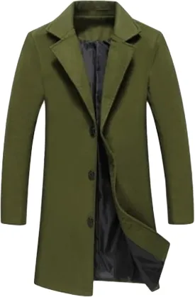 Maiyifu-GJ Men's Wool Blend Trench Coat Single Breasted Business Long Pea Coats Lightweight Notched Lapel Overcoat Jacket