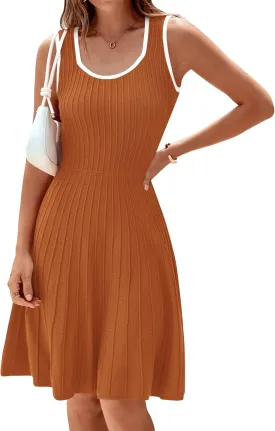 MASCOMODA Women 2025 Casual Summer Mini Dresses Sleeveless Sweater Dress Square Neck A Line Swing Knit Tank Short Dress