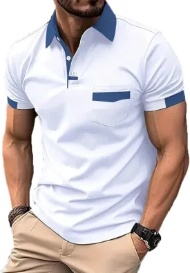 Men's Polo Shirts 2025 Short Sleeve Casual Polo T Shirt Color Block Slim Fit Golf Shirts with Pocket