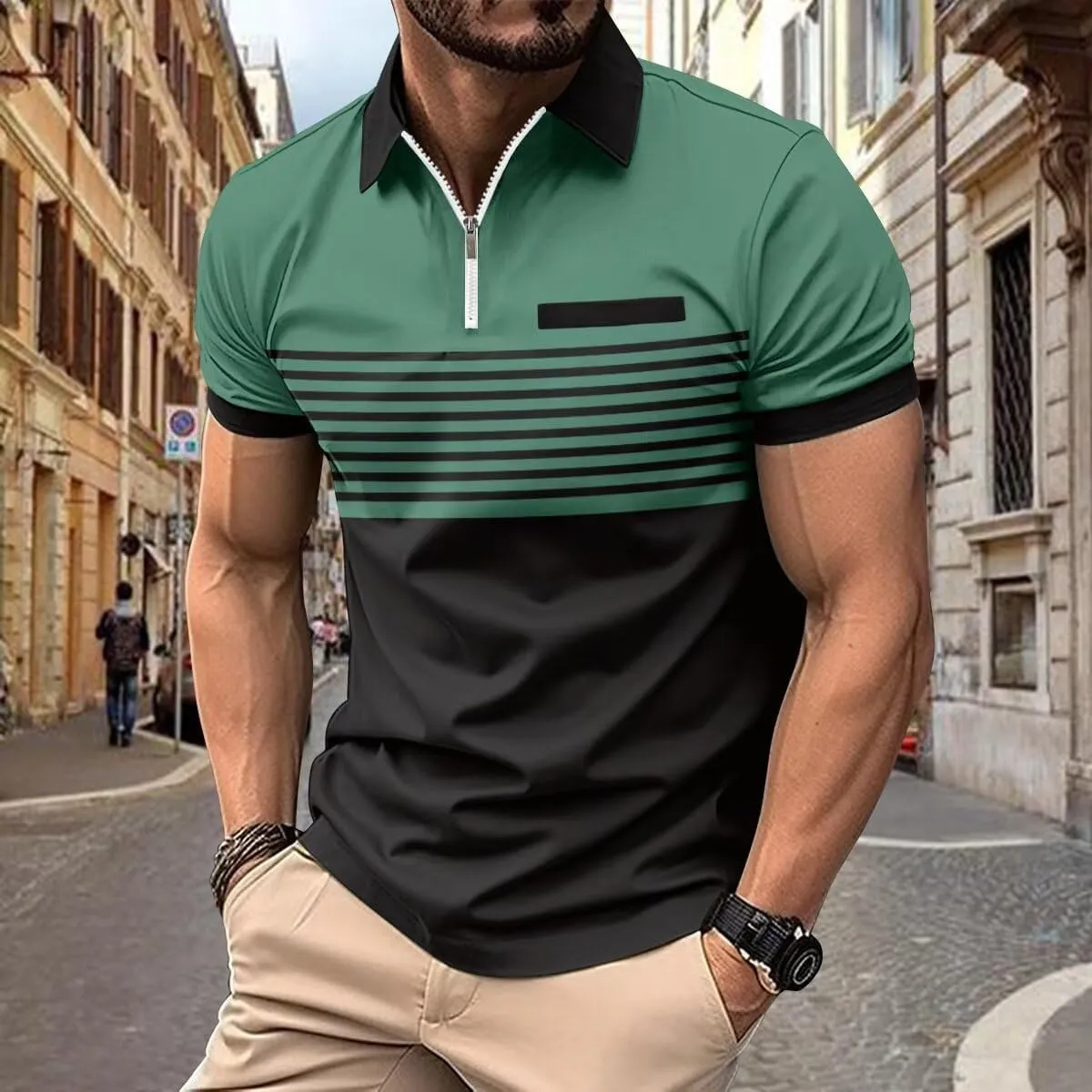 Men's Polo Shirts Short Sleeve 2025 Casual Polo T Shirt Color Block Slim Fit Golf Shirts with Pocket