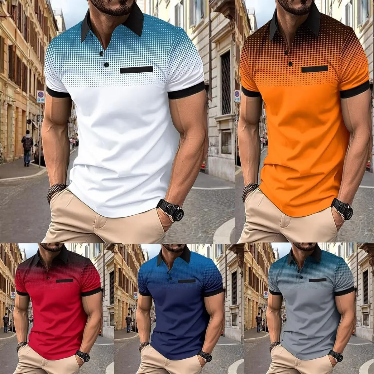 Men's Polo Shirts Short Sleeve 2025 Casual Polo T Shirt Color Block Slim Fit Golf Shirts with Pocket