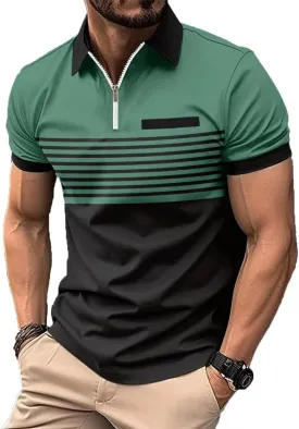 Men's Polo Shirts Short Sleeve 2025 Casual Polo T Shirt Color Block Slim Fit Golf Shirts with Pocket