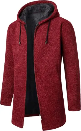 Men's Wool Blend Jacket Slim Mid Lenght Sherpa Lined Thicked Hooded Coats Casual Plush Fleece Winter Warm Overcoats