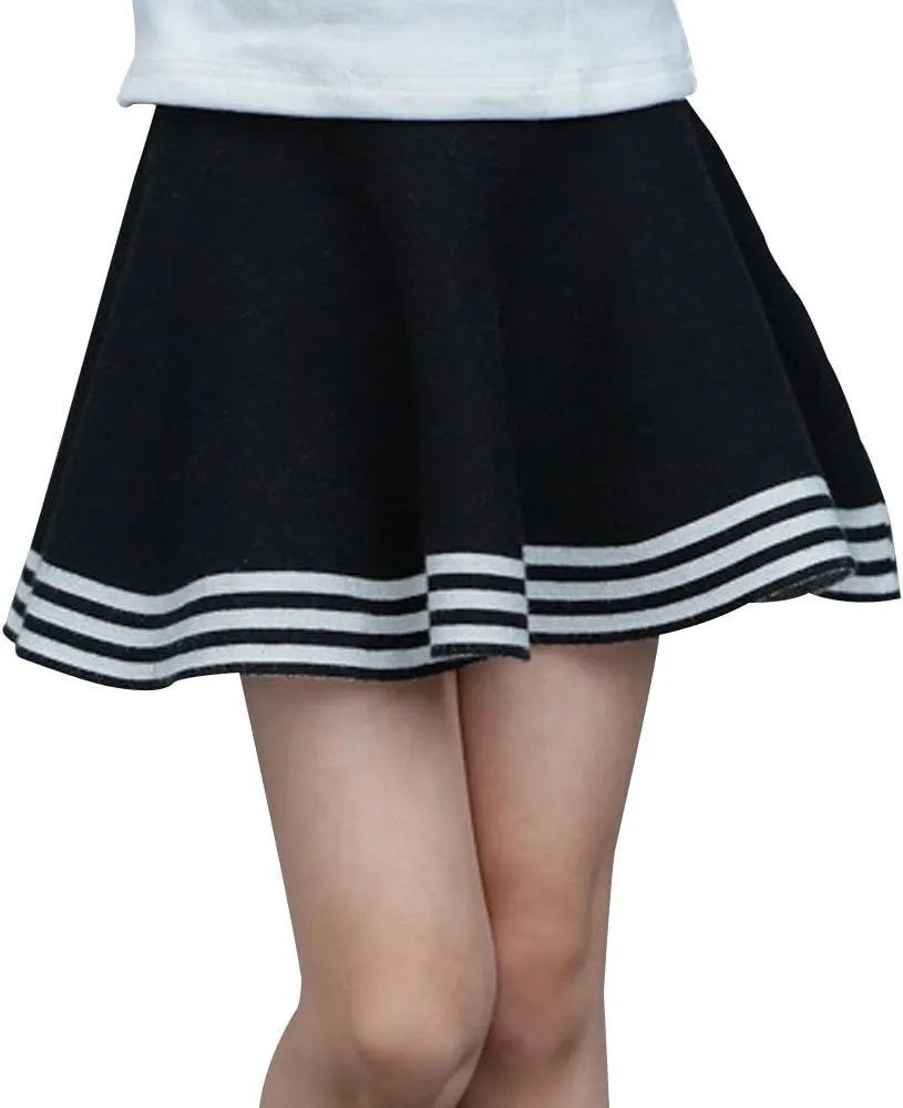 Mesinsefra Little Big Girls' High Waist Knitted Flared Pleated Skirt Casual