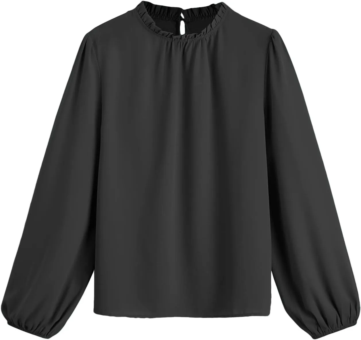 OYOANGLE Women's Elegant Mock Neck Bishop Long Sleeve Blouse Work Casual Pleated Shirt Tops
