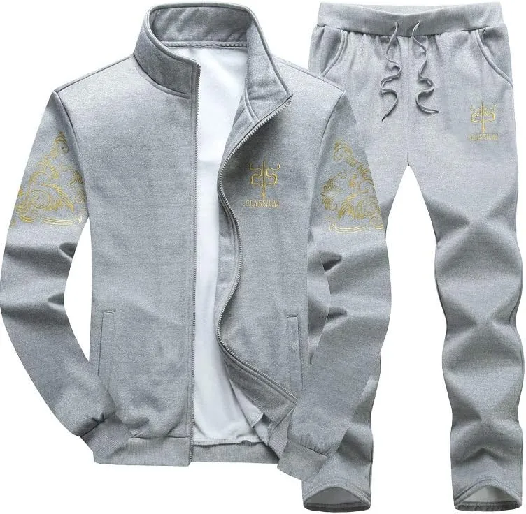 PASOK Men's Casual Tracksuit Full Zip Running Jogging Athletic Sports Jacket and Pants Set