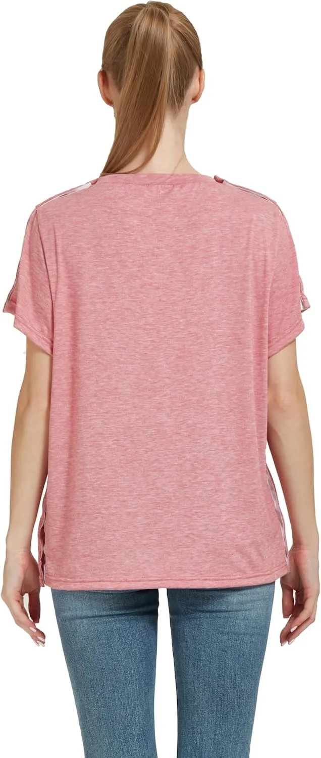 Post Shoulder Surgery Shirt, Women's Short Sleeve Shirt with Premium Snap, Chemo Clothing