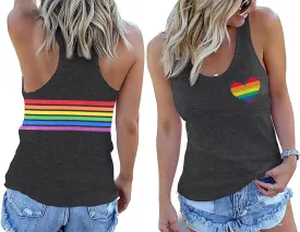 Pride LGBTQ Tank Top Women Love Heart Rainbow Flag Tshirt Lesbian Pride Top Sleeveless Graphic Vest Tee