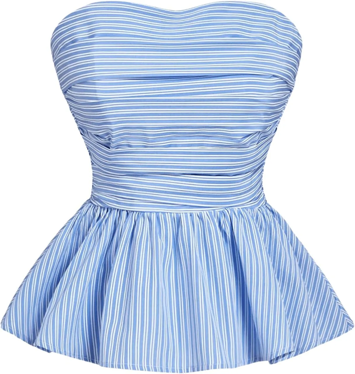 SHENHE Women's Floral Print Ruffle Hem Top Strapless Ruched Smocked Cute Peplum Top