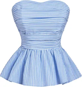 SHENHE Women's Floral Print Ruffle Hem Top Strapless Ruched Smocked Cute Peplum Top