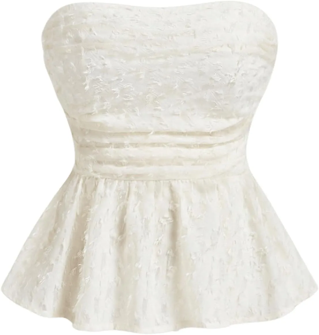 SHENHE Women's Floral Print Ruffle Hem Top Strapless Ruched Smocked Cute Peplum Top