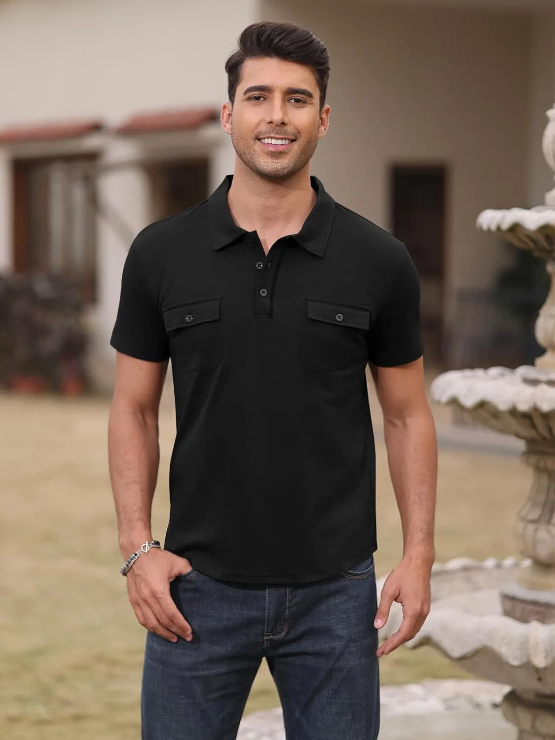 Short Sleeve Polo Shirts for Men Casual Moisture Wicking Golf T Shirt Slim Fit Basic Tee Tops with Pocket