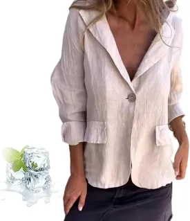 Southwestm Cotton and Linen Casual Lapel Single-Button Thin Coat, Womens Long Sleeve Loose Casual Blazer Jackets