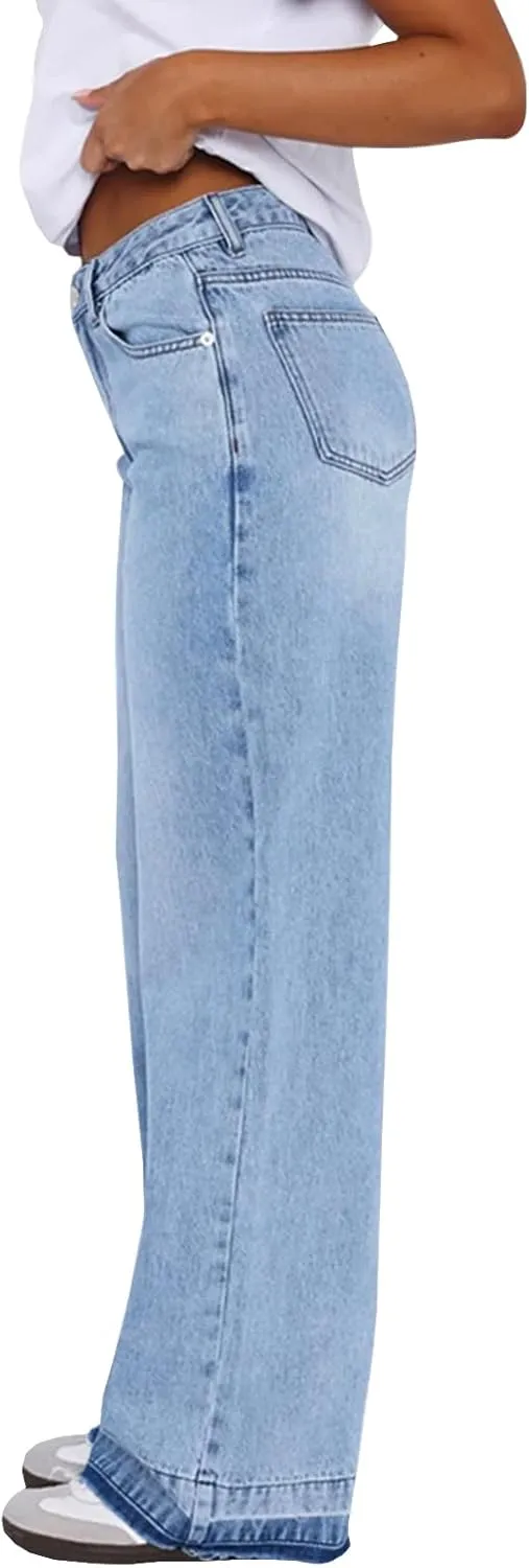 Straight Leg Jeans for Women Stretch High Waisted Wide Leg Baggy Jeans Y2k Boyfriend Denim Pants