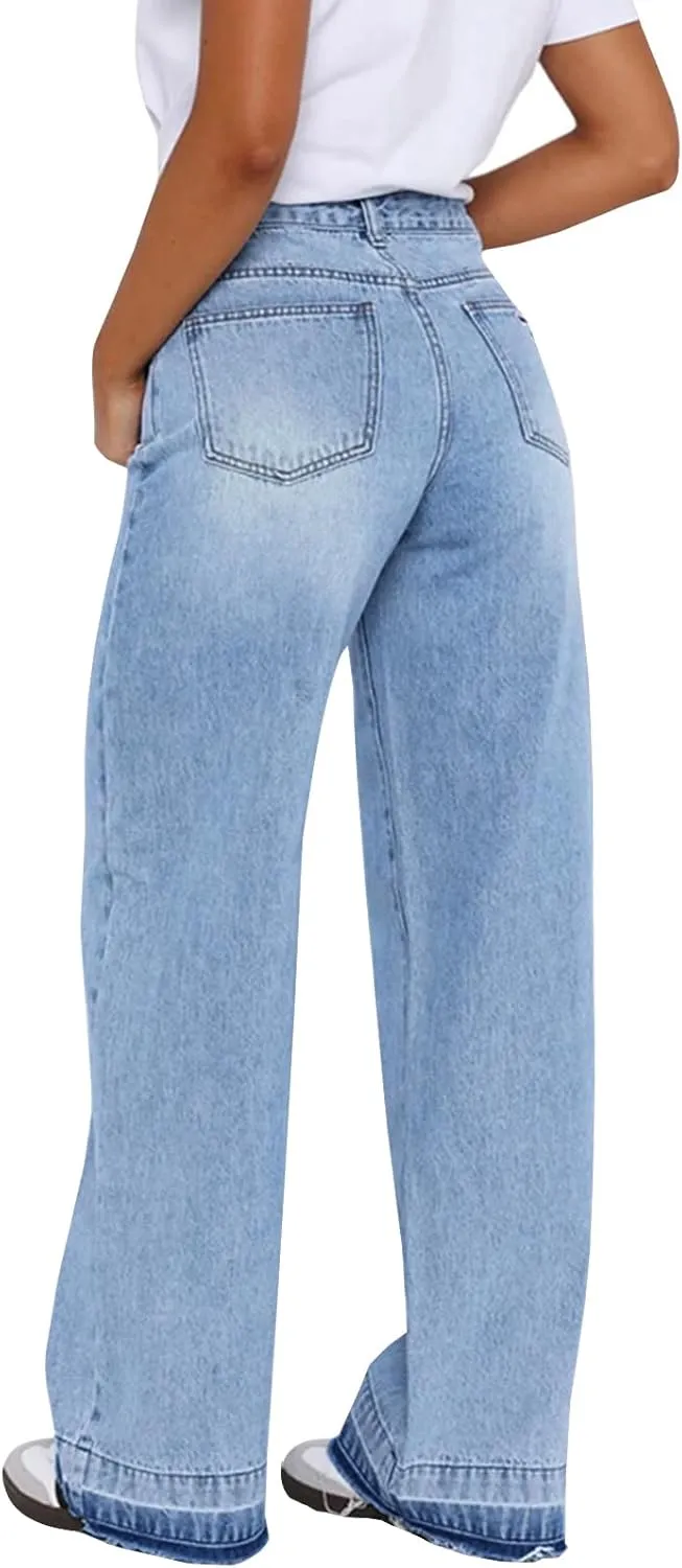 Straight Leg Jeans for Women Stretch High Waisted Wide Leg Baggy Jeans Y2k Boyfriend Denim Pants