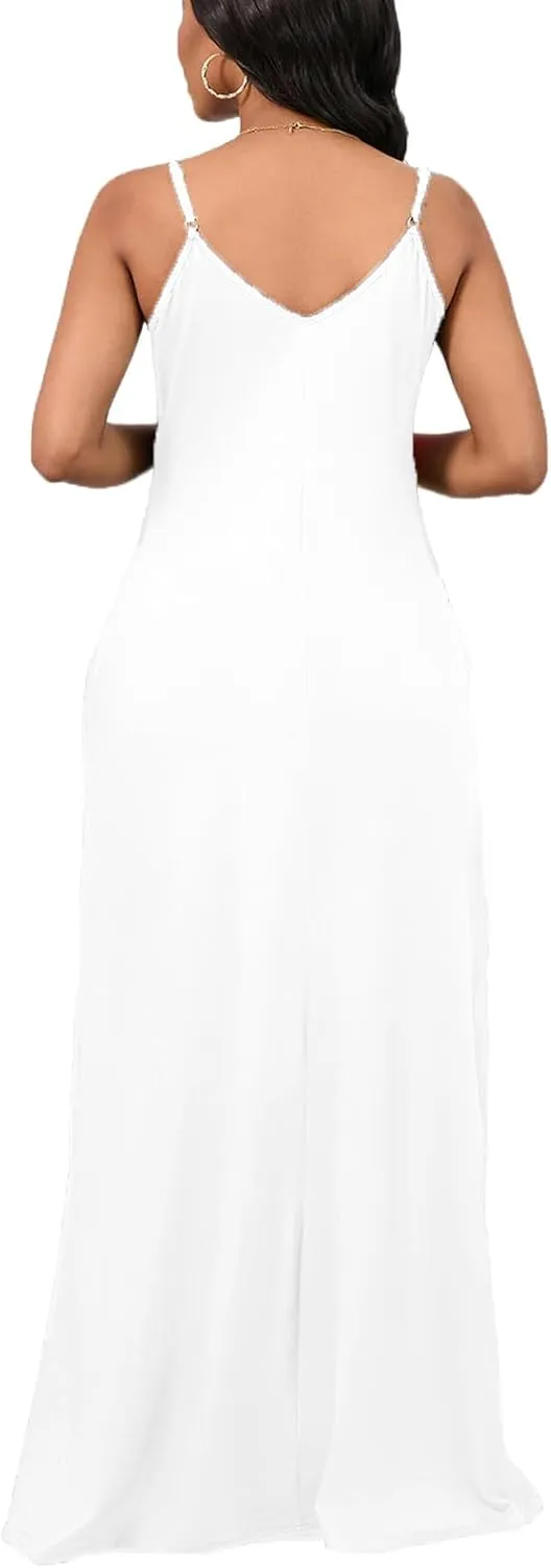 Summer Maxi Dress for Women 2025 Plus Size Casual Sexy Floral Sleeveless Vacation Long Sundresses with Pockets