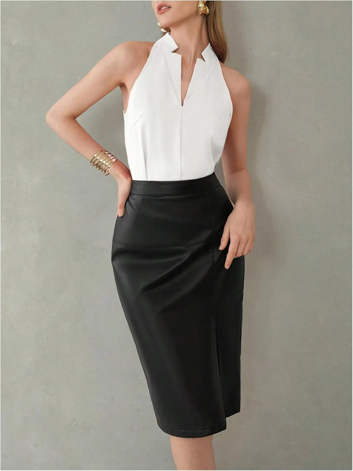 SweatyRocks Women's Sleeveless Notch V Neck Work Business Elegant Blouse Summer Shirts