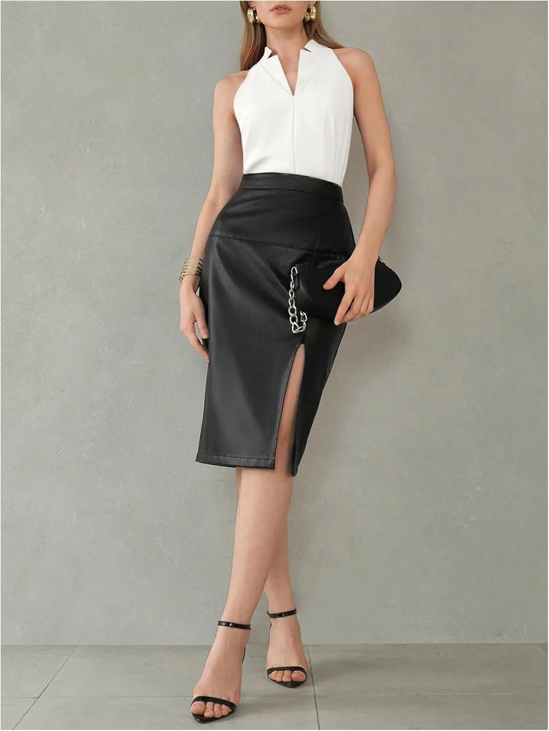 SweatyRocks Women's Sleeveless Notch V Neck Work Business Elegant Blouse Summer Shirts
