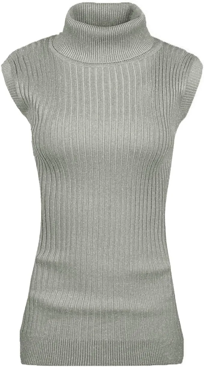 v28 Women Sleeveless High Neck Turtleneck Stretchable Knit Sweater Top