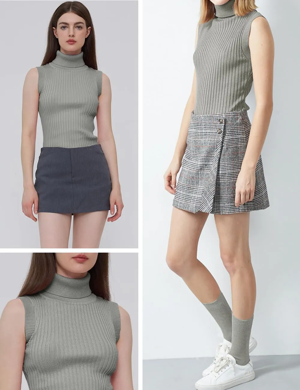 v28 Women Sleeveless High Neck Turtleneck Stretchable Knit Sweater Top