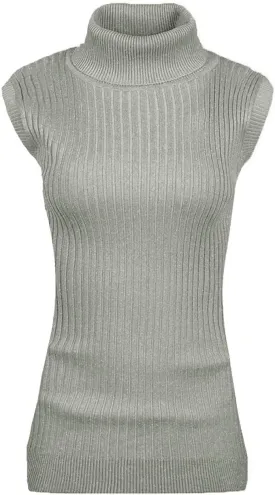 v28 Women Sleeveless High Neck Turtleneck Stretchable Knit Sweater Top