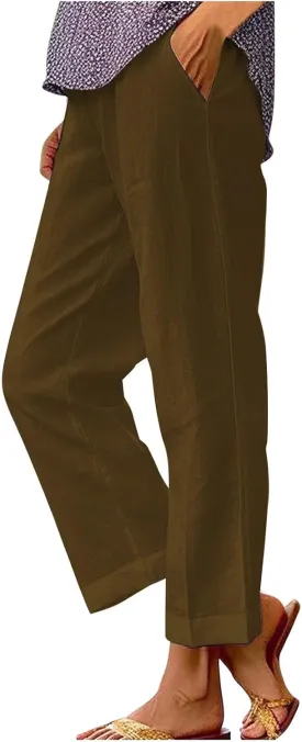 Wide Leg Linen Trousers Women Spring Capris for Women Plus Size Womens Capri Workout Pants Drawstring