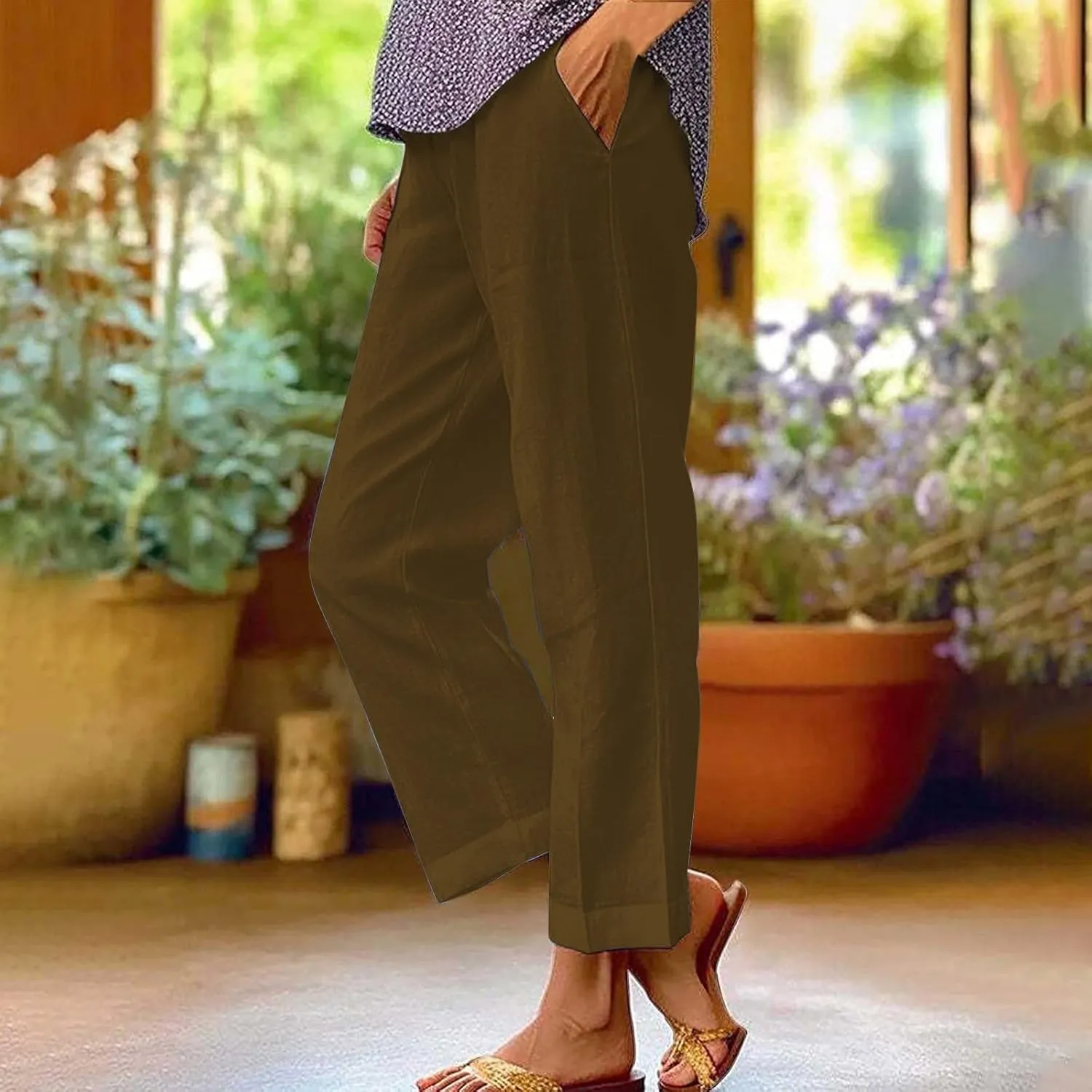 Wide Leg Linen Trousers Women Spring Capris for Women Plus Size Womens Capri Workout Pants Drawstring